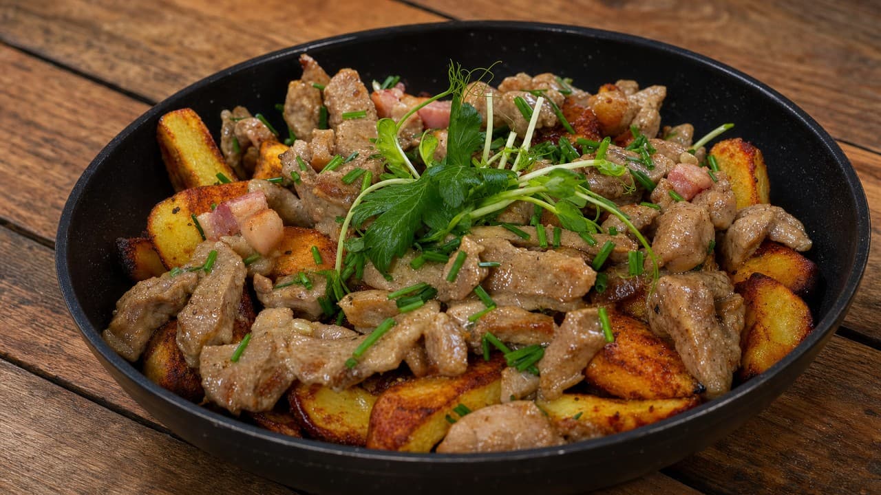 Fokhagymás brassói tarja, steak burgonyával