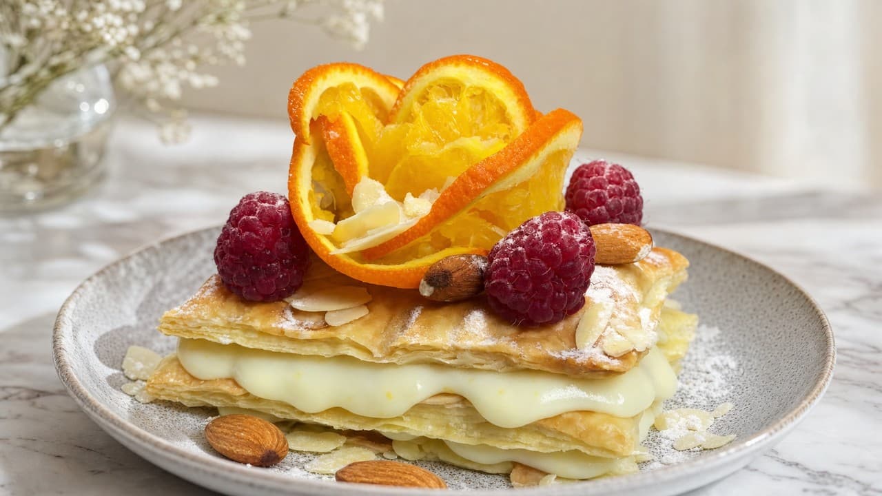 Fehércsokis-narancsos-vaníliás Mille-Feuille