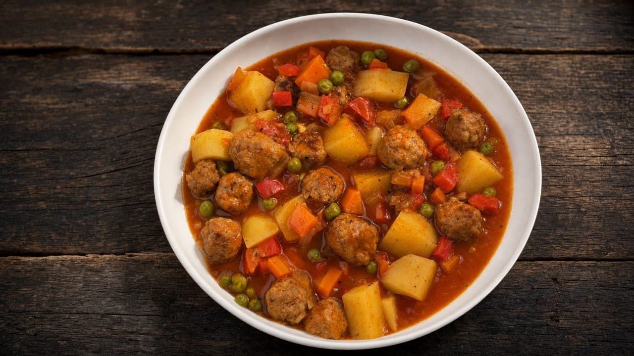 Fűszeres húsgombócok, zöldséges raguval