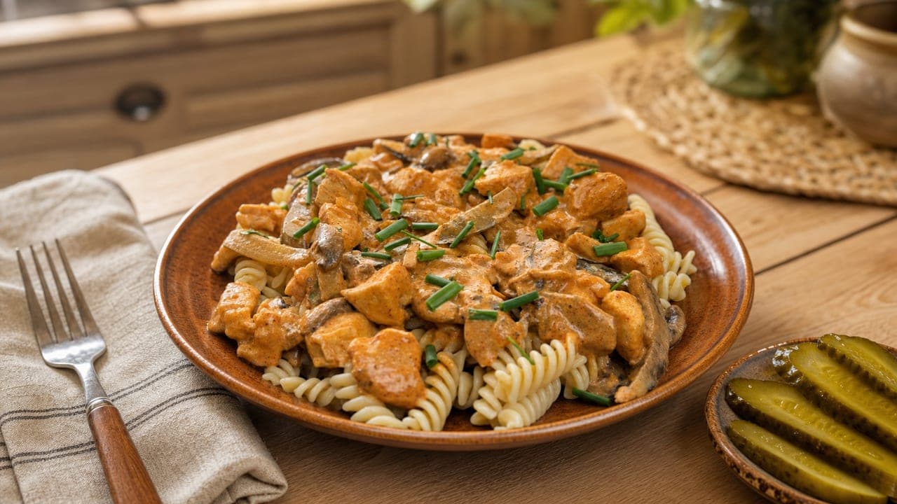 Csirke stroganoff savanyú uborkával