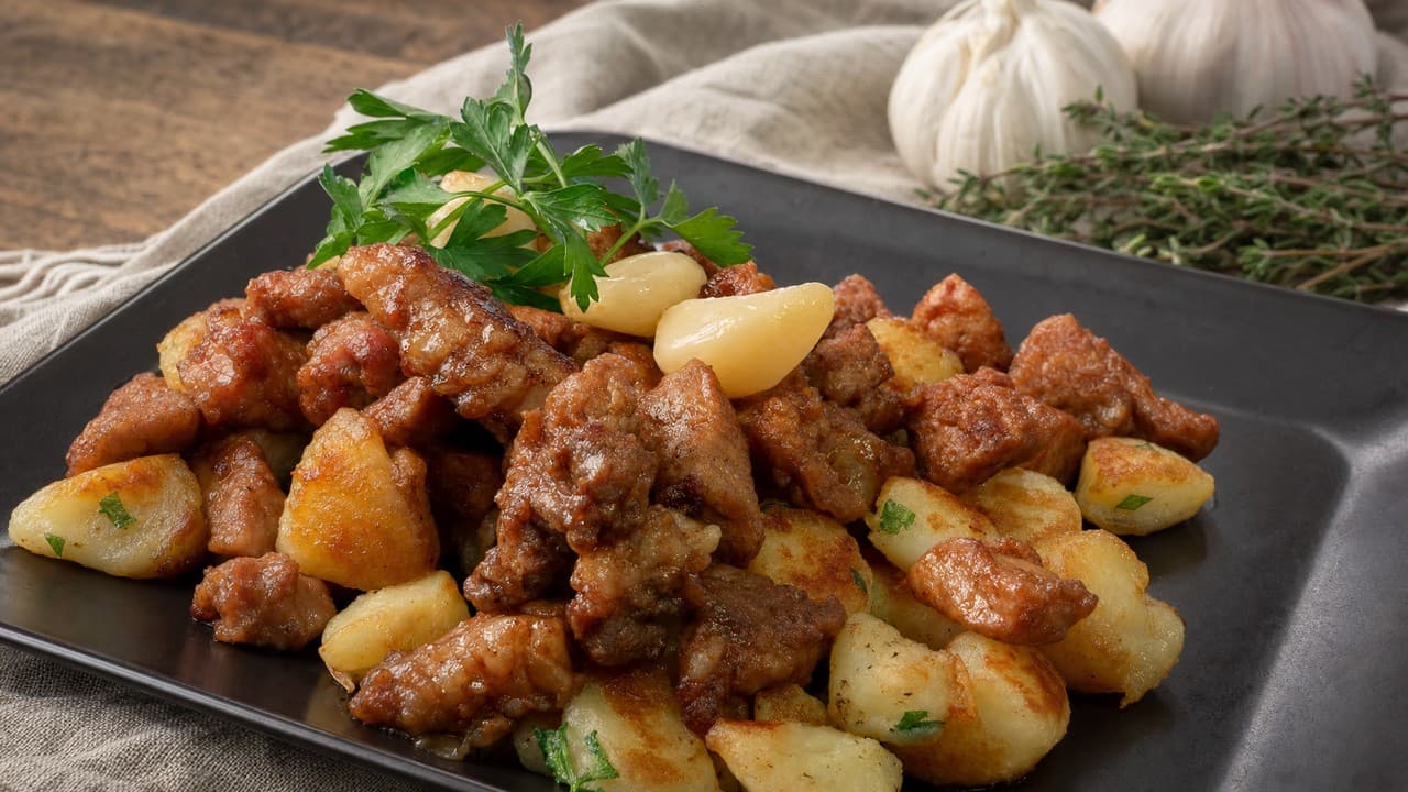 Brassói aprópecsenye mangalicából – konfitált fokhagymával és fűszeres jus-vel