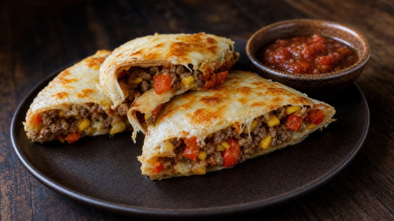 Sajtos-ropogós marhahúsos tortilla háromszögek – Reggeli, snack & italok recept