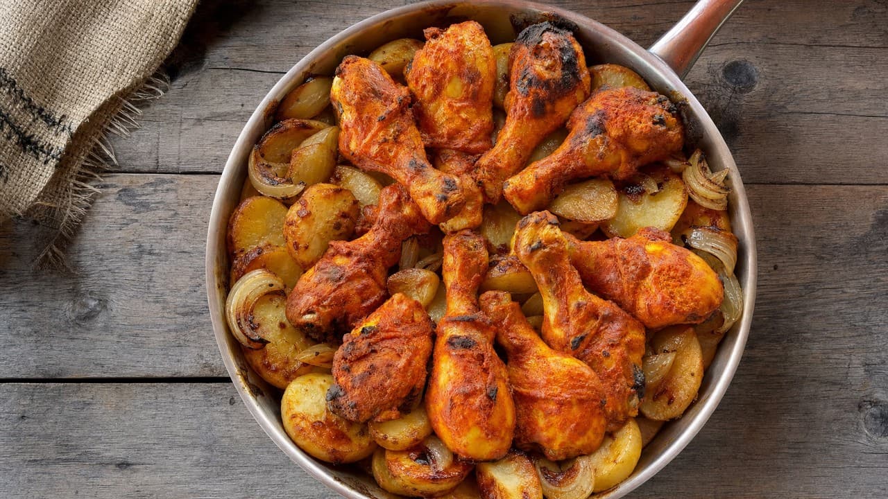 Sült csirkecomb hagymás burgonyával – Húsos & Egytálételek recept